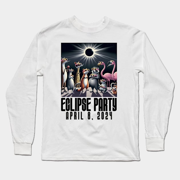 Eclipse 2024 Watch Party Funny Animals - Solar Event, Solar Eclipse April 8 2024, Totality Long Sleeve T-Shirt by sarcasmandadulting